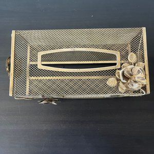 Midcentury Gold Metal Mesh Tissue Holder // Hollywood Regency // Vintage 1960s